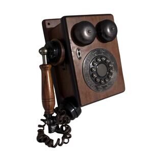 Vintage Wooden Wall Telephone –Double Bell, Classic Antique Style Crank Receiver